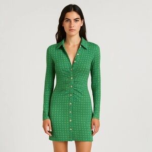 Free People Green Patterned Long Sleeve Dress